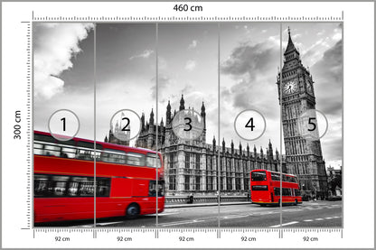 Fototapeta Londyn Czarno-Biały Z Czerwonym Autobusem 460 × 300 cm – podgląd kadru