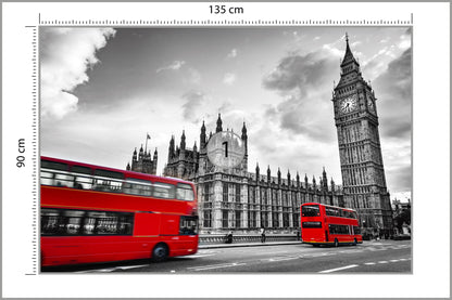 Fototapeta Londyn Czarno-Biały Z Czerwonym Autobusem 135 × 90 cm – podgląd kadru