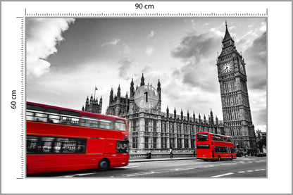 Fototapeta Londyn Czarno-Biały Z Czerwonym Autobusem 90 × 60 cm – podgląd kadru