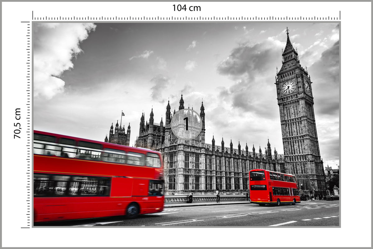 Fototapeta Londyn Czarno-Biały Z Czerwonym Autobusem 104 × 70,5 cm – podgląd kadru