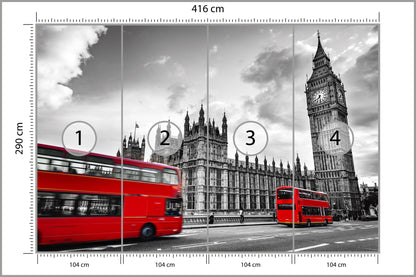 Fototapeta Londyn Czarno-Biały Z Czerwonym Autobusem 416 × 290 cm – podgląd kadru