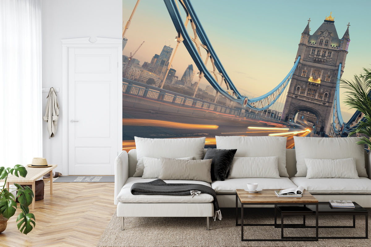 Fototapeta Londyn Tower Bridge Ze Światłami Ruchu – aranżacja wnętrza