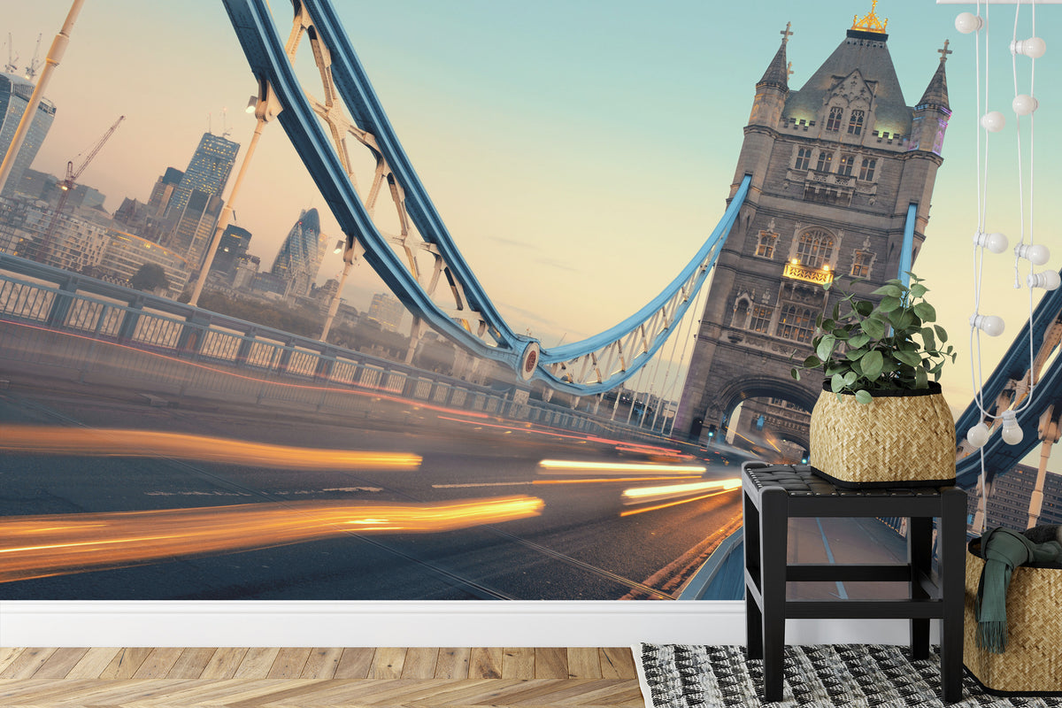 Fototapeta Londyn Tower Bridge Ze Światłami Ruchu – aranżacja wnętrza