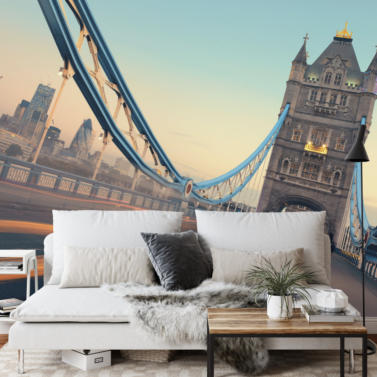 Fototapeta Londyn Tower Bridge Ze Światłami Ruchu – aranżacja wnętrza