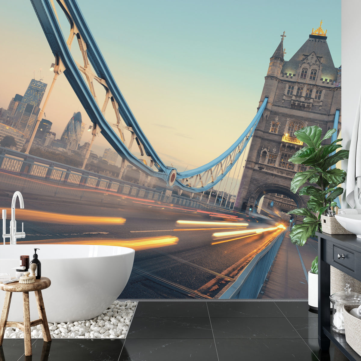 Fototapeta Londyn Tower Bridge Ze Światłami Ruchu – aranżacja wnętrza
