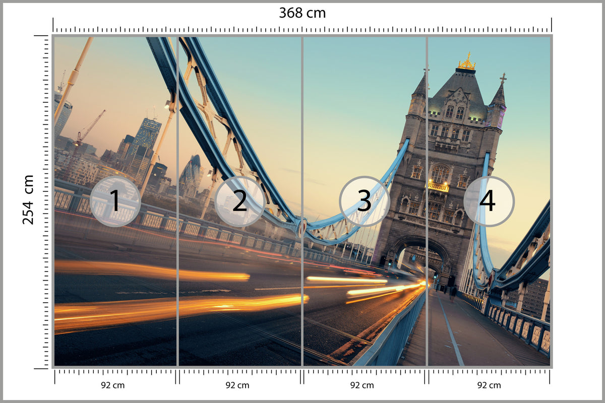 Fototapeta Londyn Tower Bridge Ze Światłami Ruchu 368 × 254 cm – podgląd kadru
