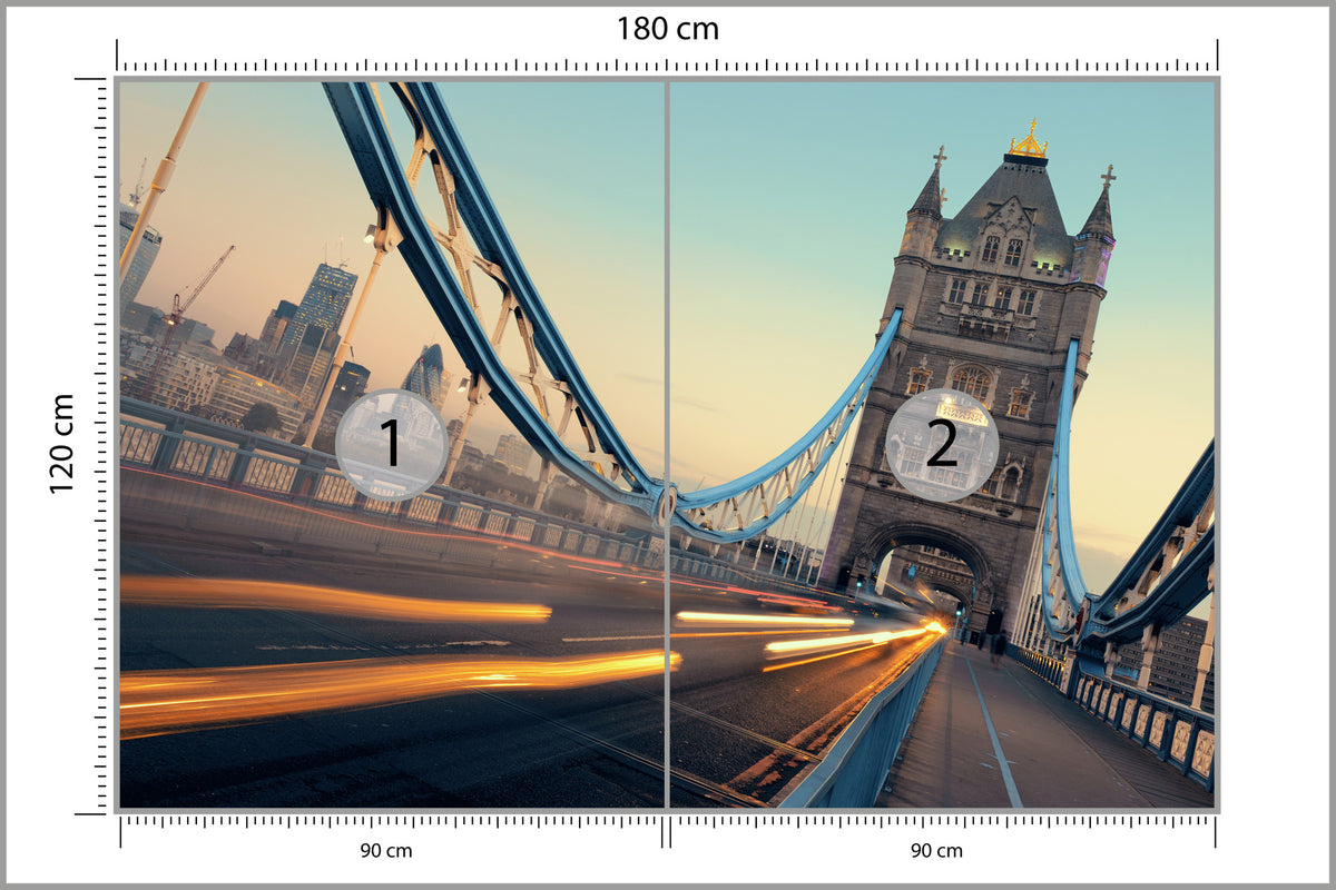 Fototapeta Londyn Tower Bridge Ze Światłami Ruchu 180 × 120 cm – podgląd kadru
