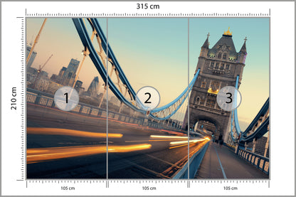Fototapeta Londyn Tower Bridge Ze Światłami Ruchu 315 × 210 cm – podgląd kadru