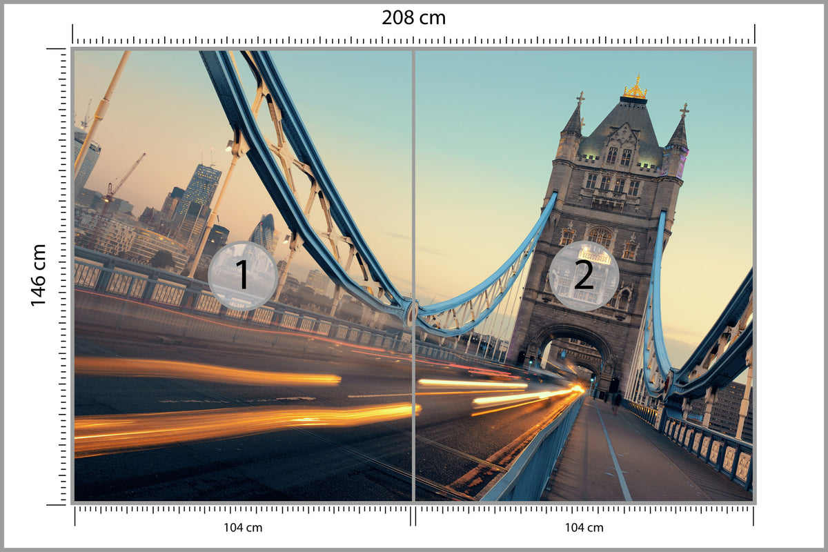 Fototapeta Londyn Tower Bridge Ze Światłami Ruchu 208 × 146 cm – podgląd kadru