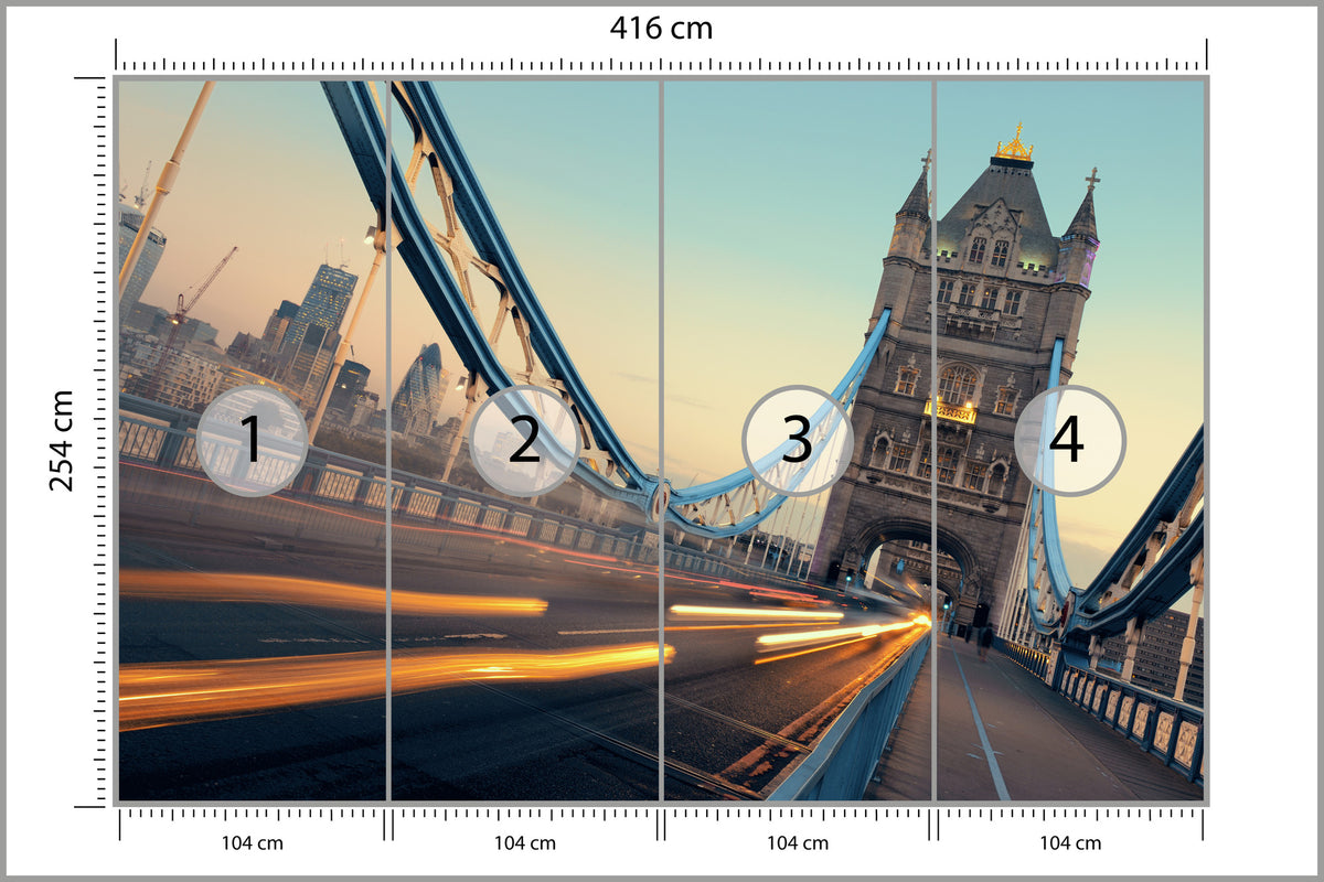 Fototapeta Londyn Tower Bridge Ze Światłami Ruchu 416 × 254 cm – podgląd kadru