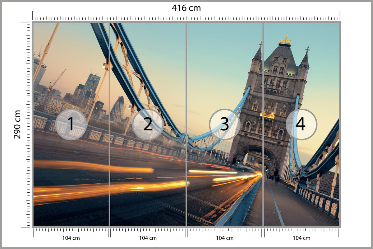 Fototapeta Londyn Tower Bridge Ze Światłami Ruchu 416 × 290 cm – podgląd kadru