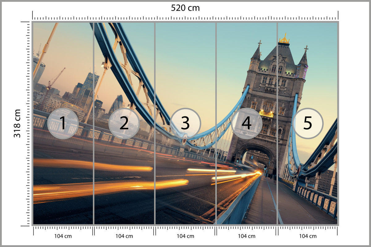 Fototapeta Londyn Tower Bridge Ze Światłami Ruchu 520 × 318 cm – podgląd kadru