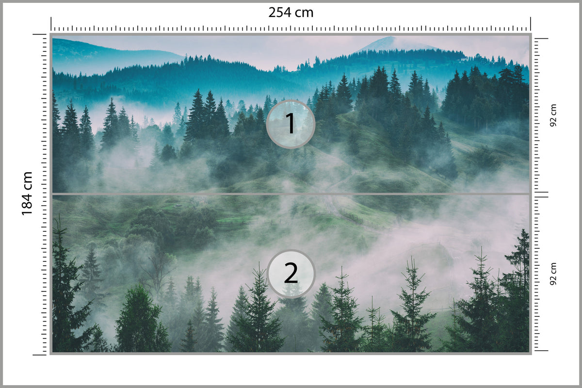 Fototapeta Las We Mgle Świerki W Turkusie 254 × 184 cm – podgląd kadru