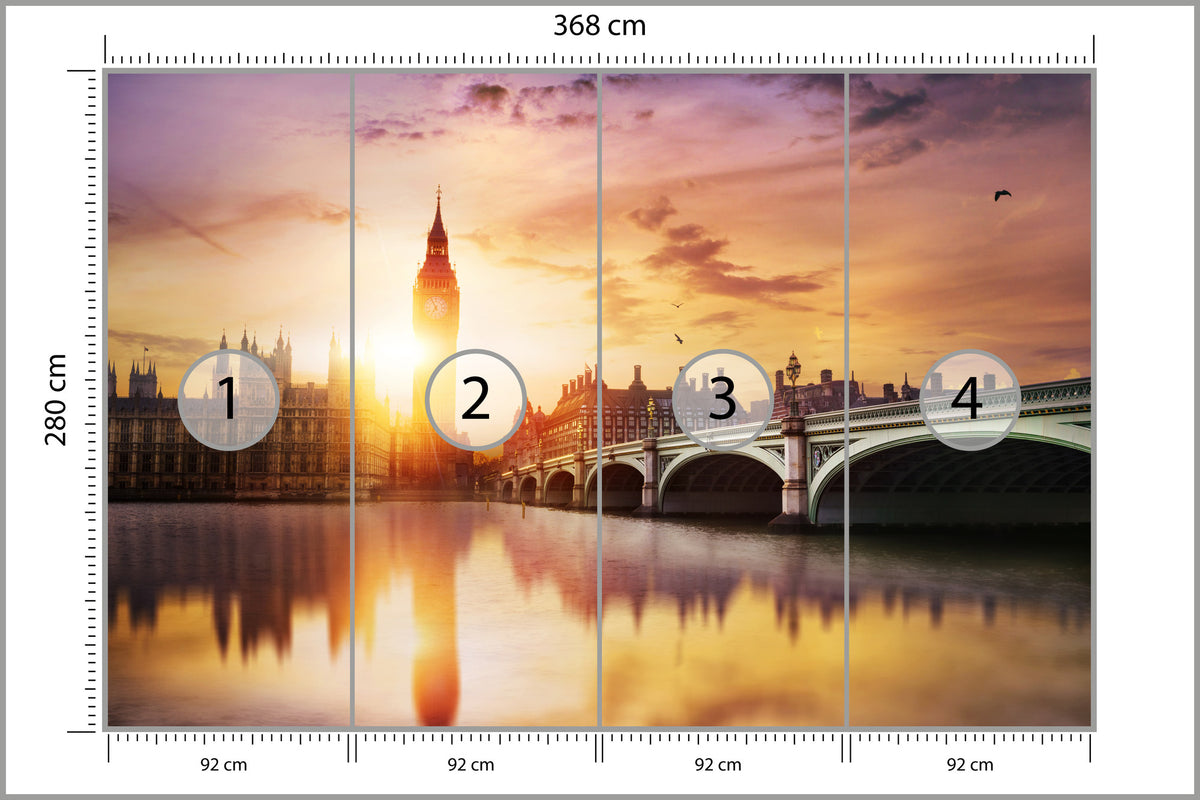 Fototapeta Londyn Big Ben O Zachodzie Słońca 368 × 280 cm – podgląd kadru