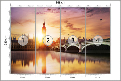 Fototapeta Londyn Big Ben O Zachodzie Słońca 368 × 280 cm – podgląd kadru