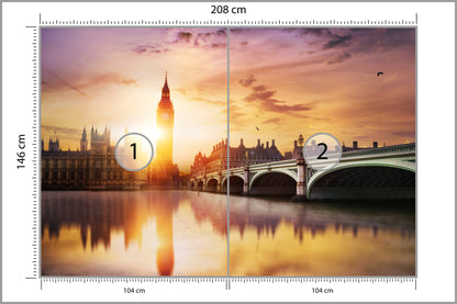 Fototapeta Londyn Big Ben O Zachodzie Słońca 208 × 146 cm – podgląd kadru