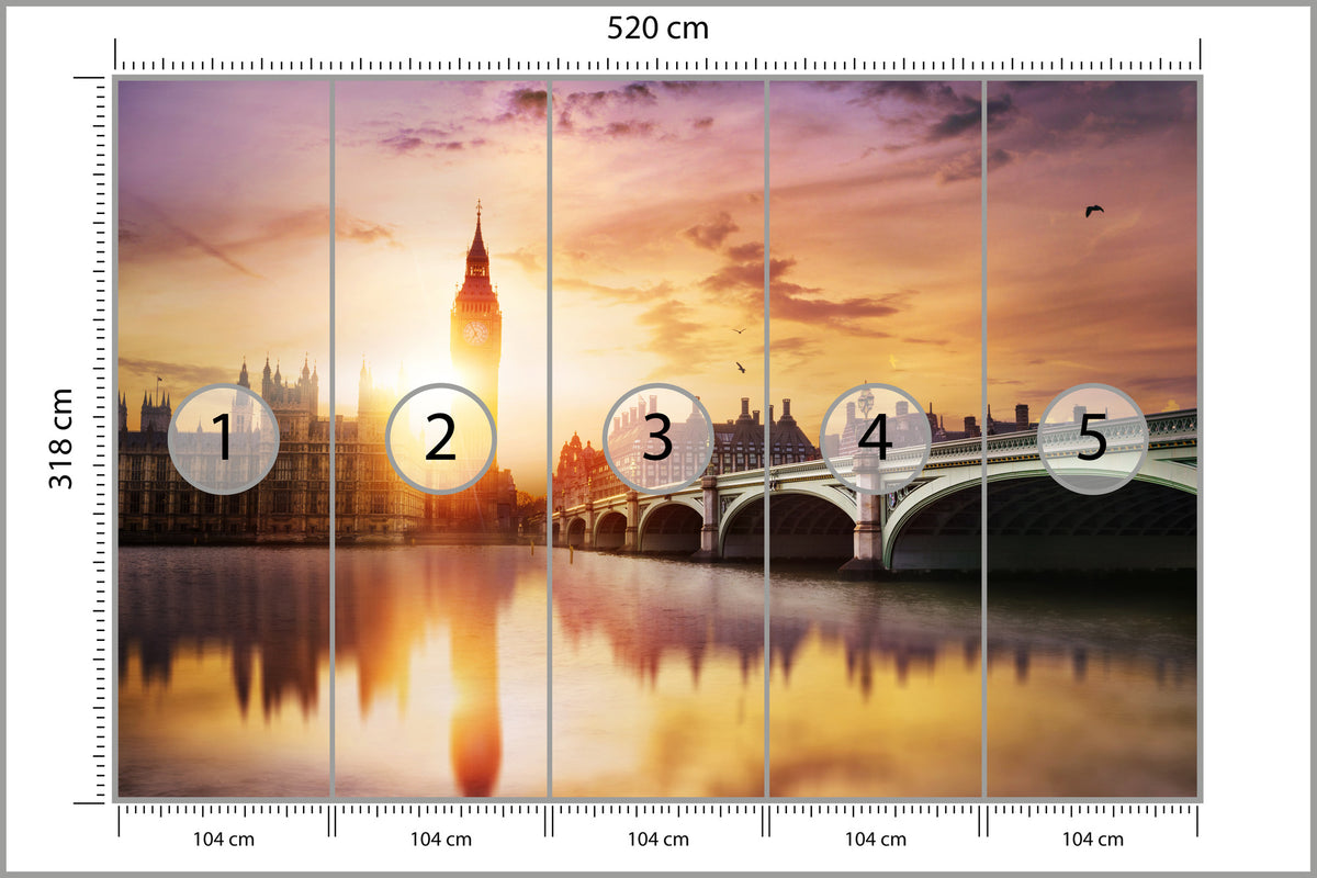Fototapeta Londyn Big Ben O Zachodzie Słońca 520 × 318 cm – podgląd kadru