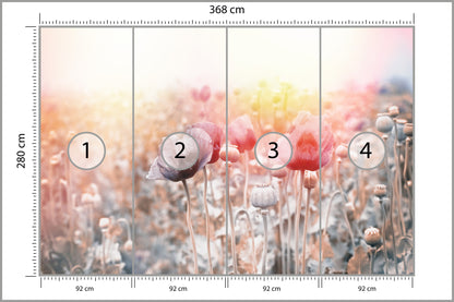 Fototapeta Pole Maków Pastelowe 368 × 280 cm – podgląd kadru