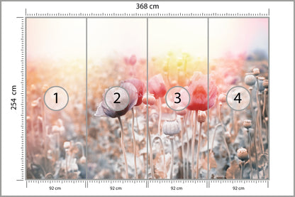Fototapeta Pole Maków Pastelowe 368 × 254 cm – podgląd kadru
