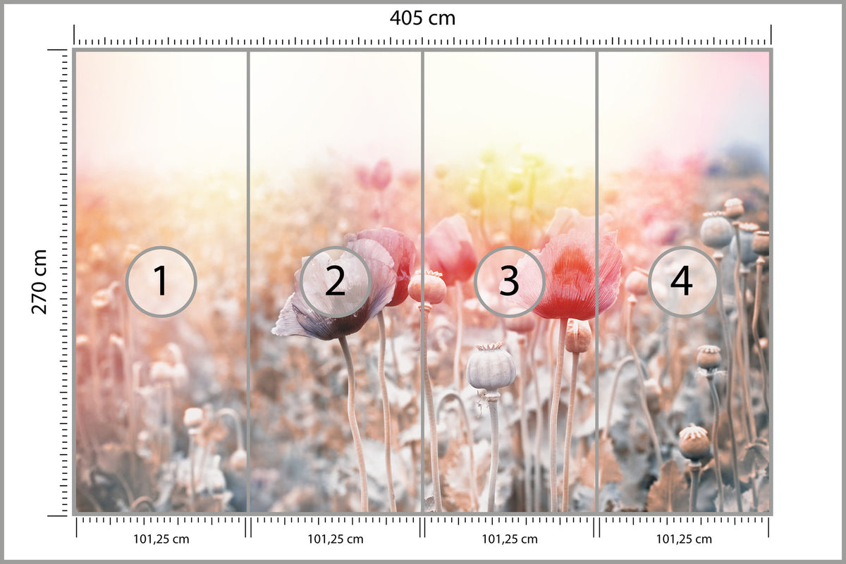 Fototapeta Pole Maków Pastelowe 405 × 270 cm – podgląd kadru