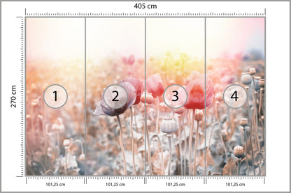 Fototapeta Pole Maków Pastelowe 405 × 270 cm – podgląd kadru