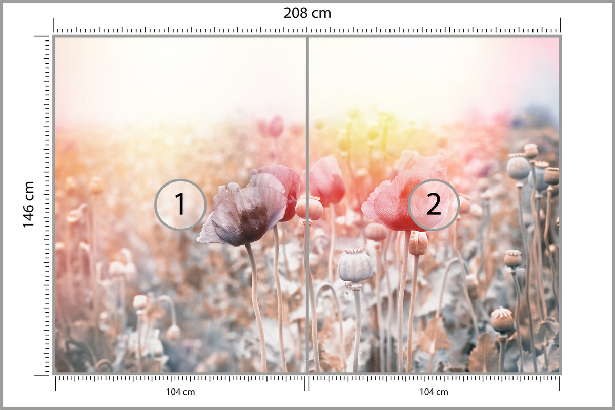 Fototapeta Pole Maków Pastelowe 208 × 146 cm – podgląd kadru