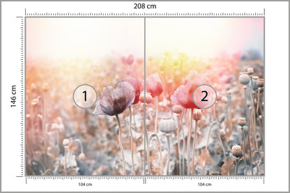 Fototapeta Pole Maków Pastelowe 208 × 146 cm – podgląd kadru