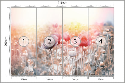 Fototapeta Pole Maków Pastelowe 416 × 290 cm – podgląd kadru