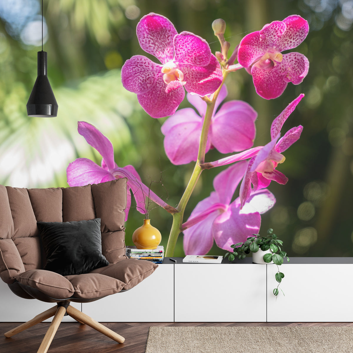 Fototapeta Piękne Orchidee Różowe Na Zielonym Tle – aranżacja wnętrza