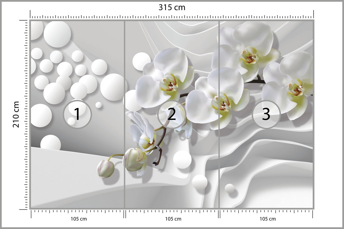 Fototapeta Białe Storczyki Z Perłami 3D 315 × 210 cm – podgląd kadru
