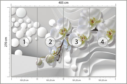 Fototapeta Białe Storczyki Z Perłami 3D 405 × 270 cm – podgląd kadru