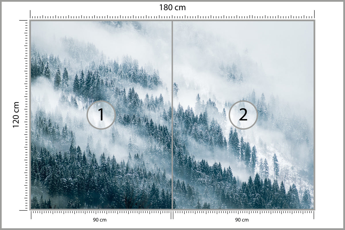 Fototapeta Las We Mgle Zbocze W Chmurach 180 × 120 cm – podgląd kadru