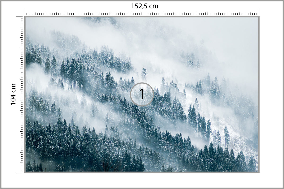 Fototapeta Las We Mgle Zbocze W Chmurach 152,5 × 104 cm – podgląd kadru