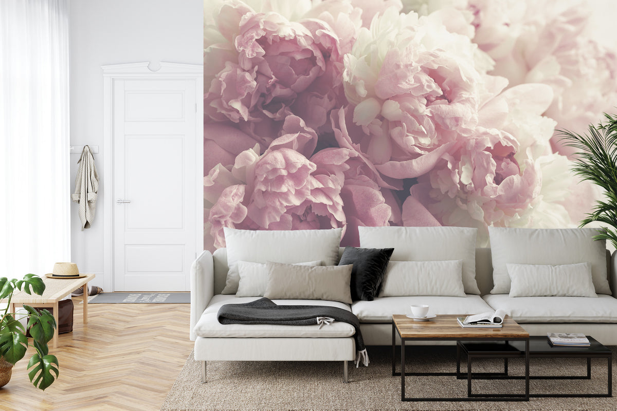 Fototapeta Kwitnące Peonie Pastelowe – aranżacja wnętrza