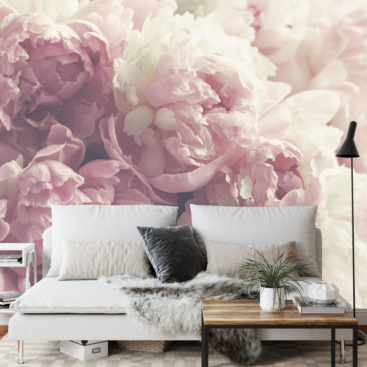 Fototapeta Kwitnące Peonie Pastelowe – aranżacja wnętrza