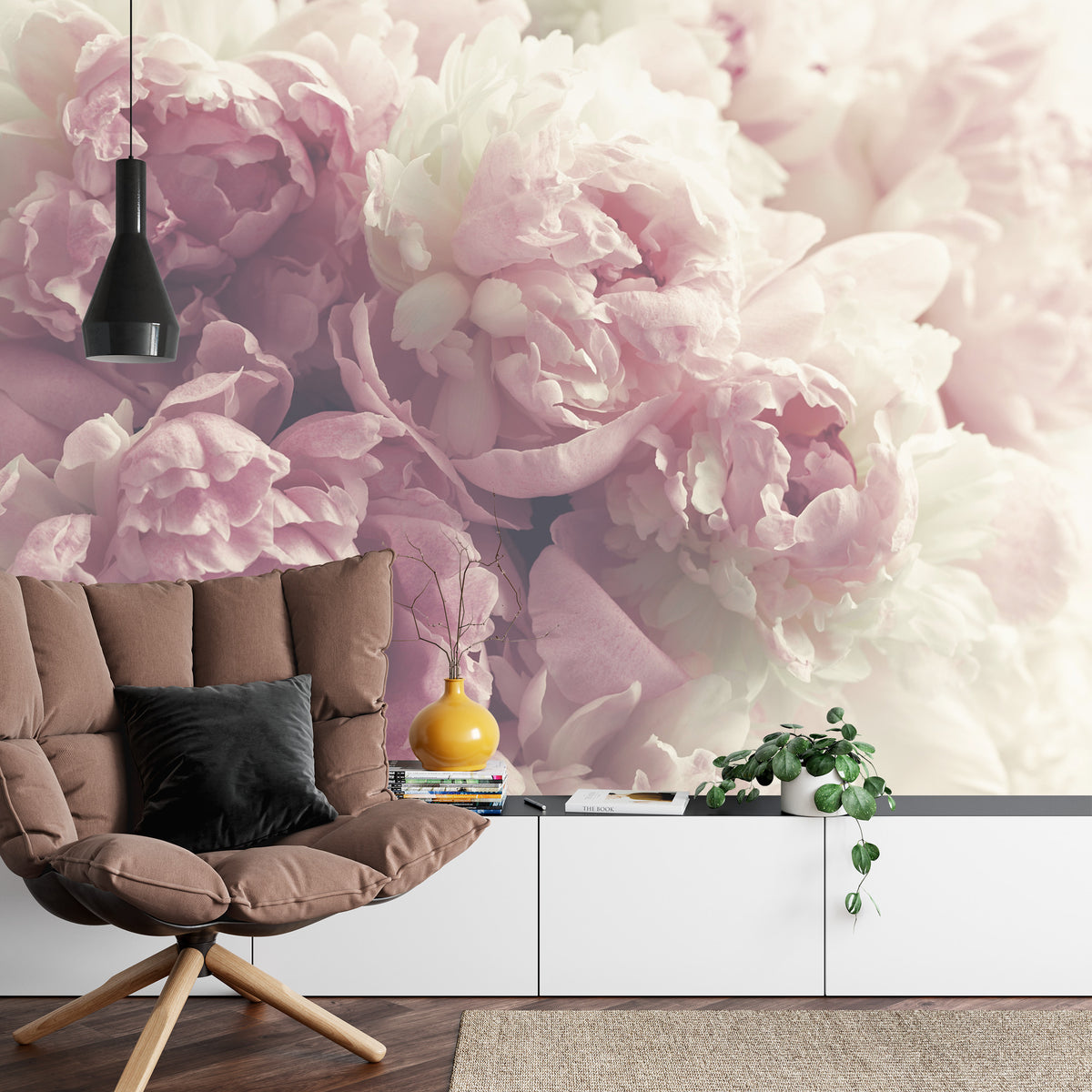 Fototapeta Kwitnące Peonie Pastelowe – aranżacja wnętrza