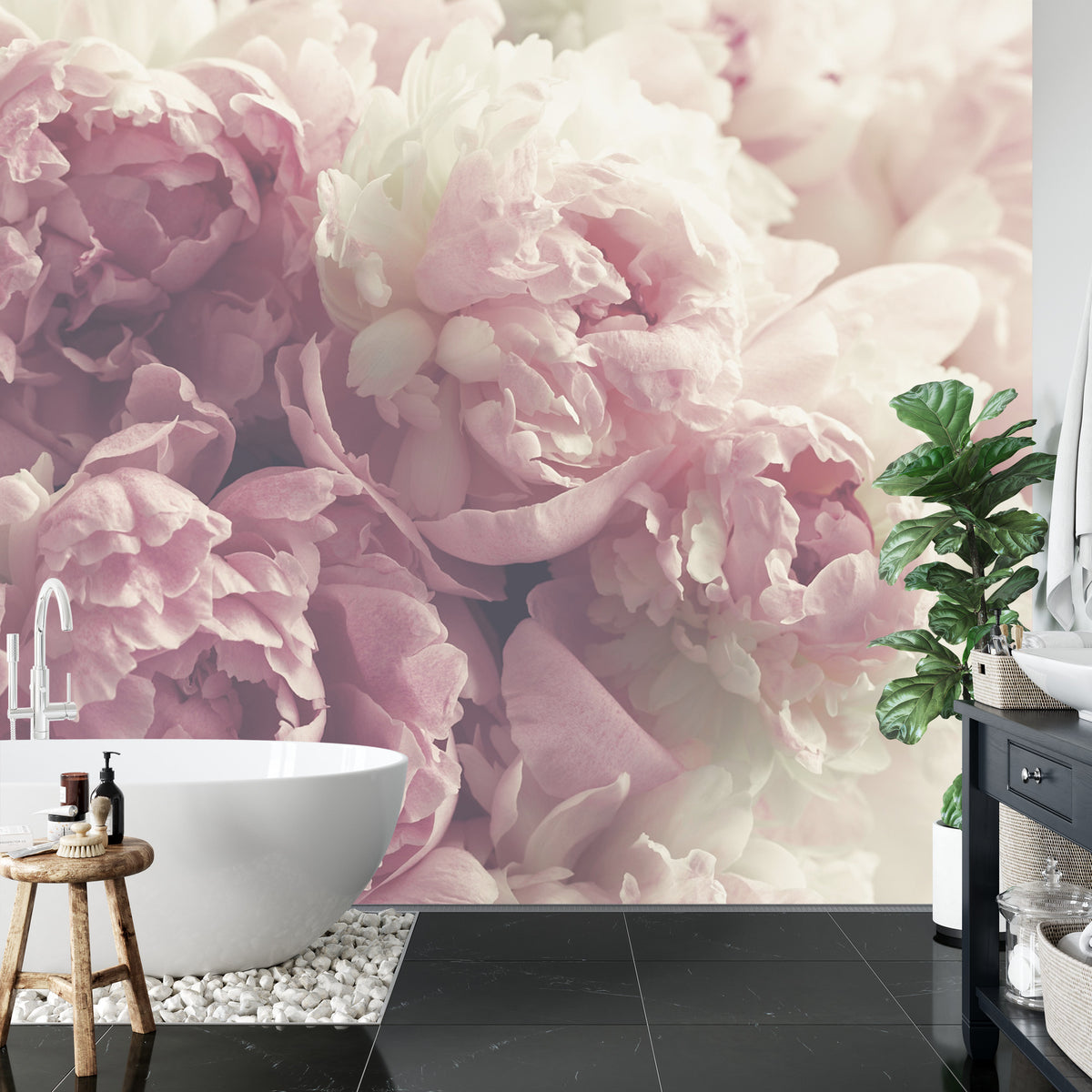 Fototapeta Kwitnące Peonie Pastelowe – aranżacja wnętrza