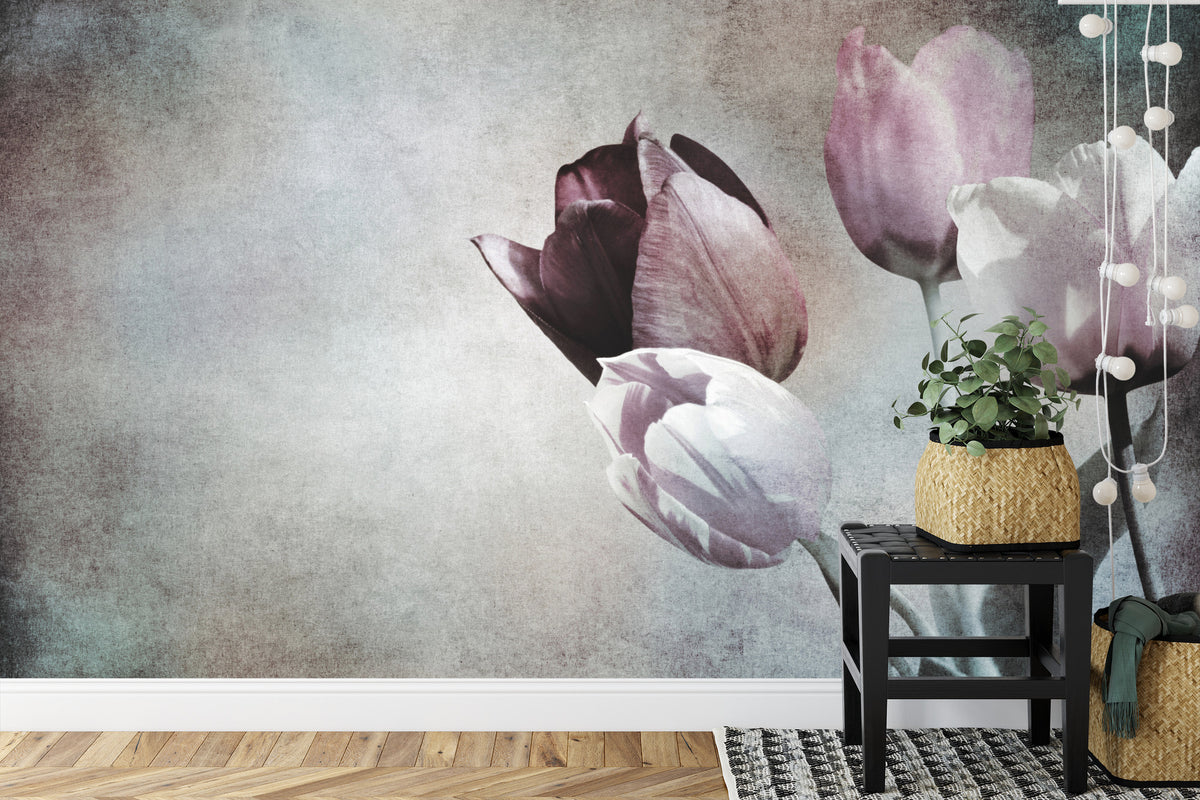Fototapeta Tulipany W Stylu Vintage – aranżacja wnętrza