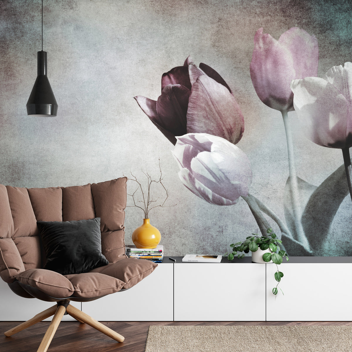 Fototapeta Tulipany W Stylu Vintage – aranżacja wnętrza