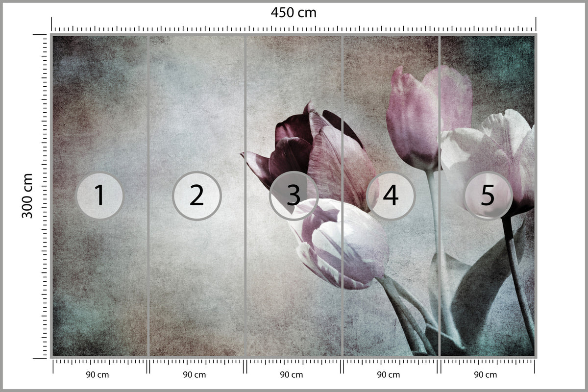 Fototapeta Tulipany W Stylu Vintage 450 × 300 cm – podgląd kadru