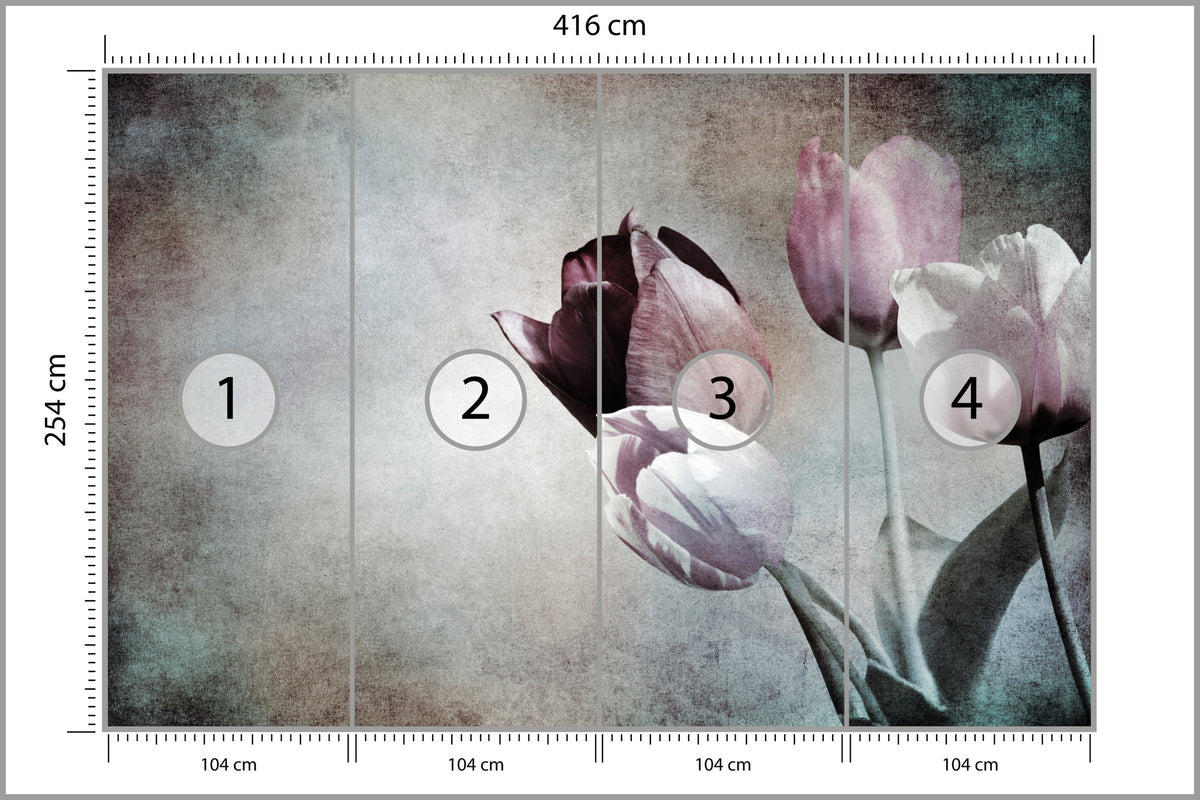 Fototapeta Tulipany W Stylu Vintage 416 × 254 cm – podgląd kadru