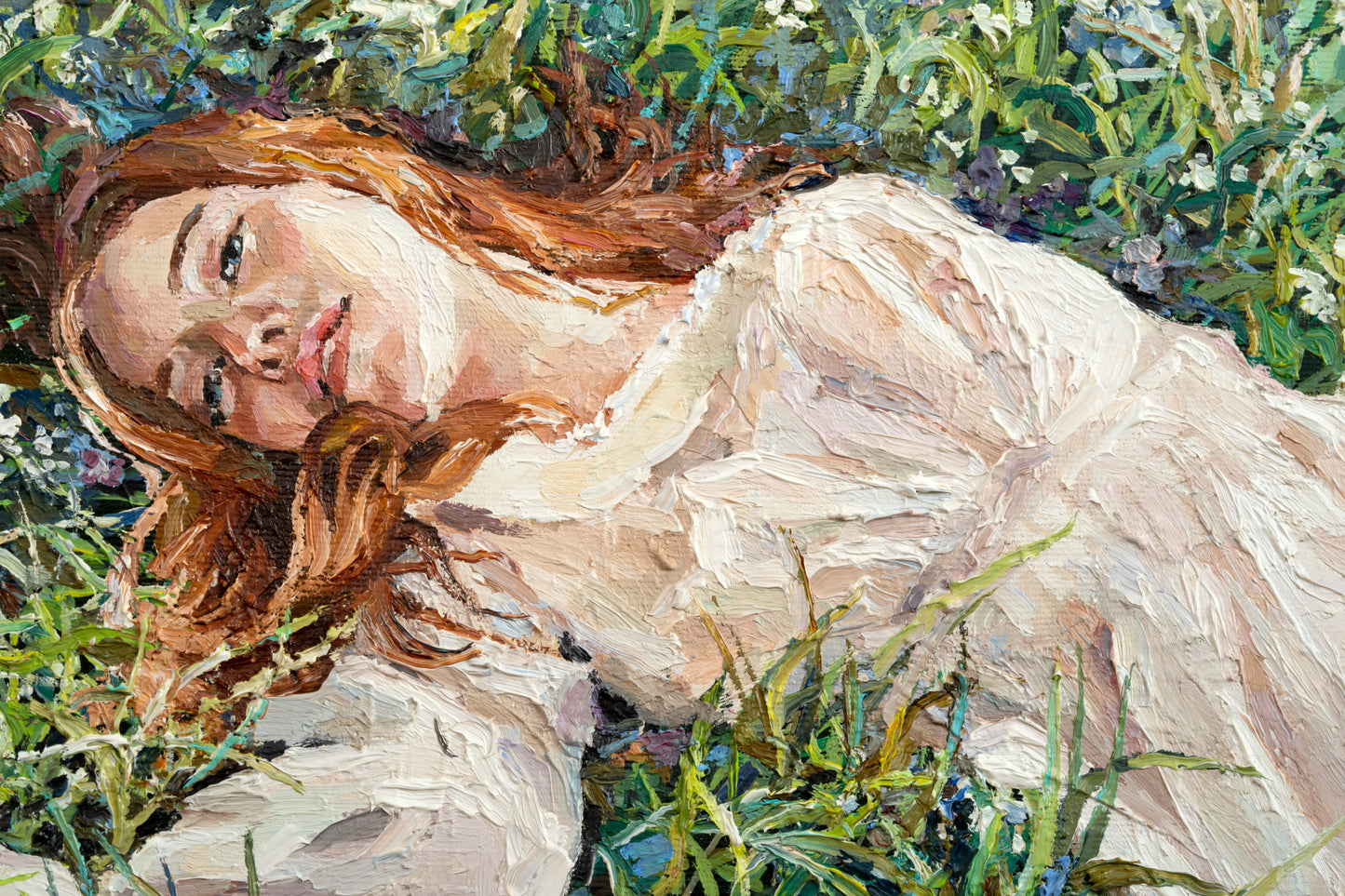 Obraz Na Płótnie Dziewczyna Wśród Kwiatów – sielankowy portret do wnętrz boho i prowansalskich 120x80