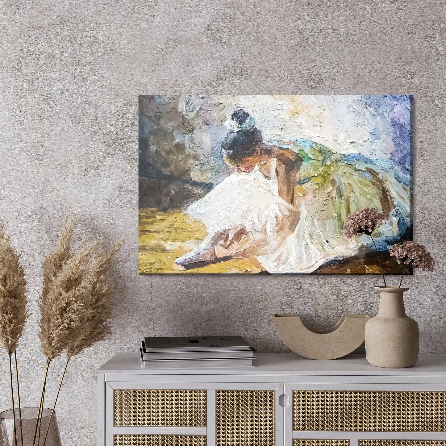Obraz Na Płótnie Baletnica – delikatna scena w pastelowych bielach do wnętrz klasycznych, glamour i nowoczesnych. – widok 2