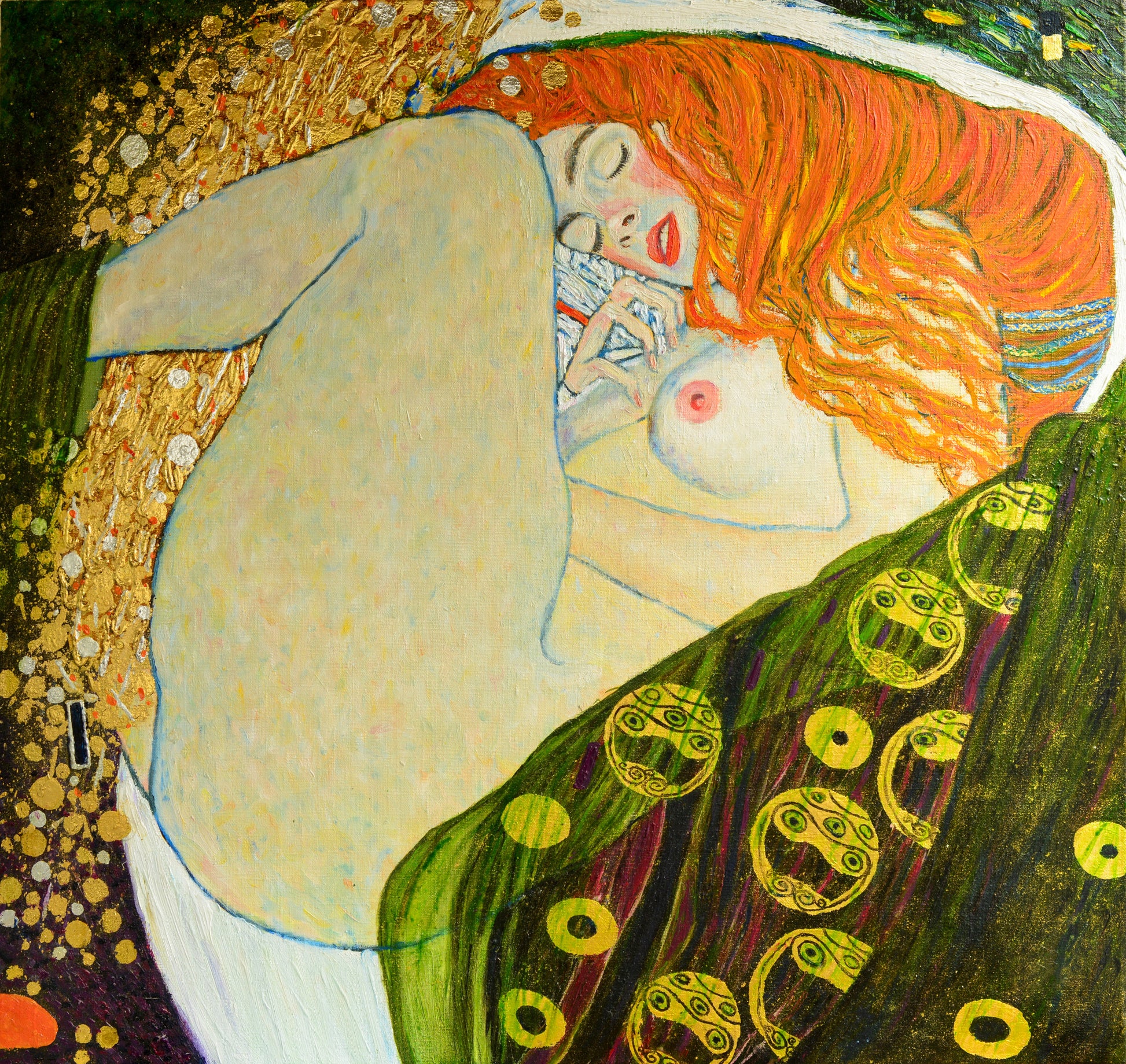 Obraz Na Płótnie Kobieta Klimt – zmysłowa postać w złocistej palecie do wnętrz Art Deco i Glamour 100x70