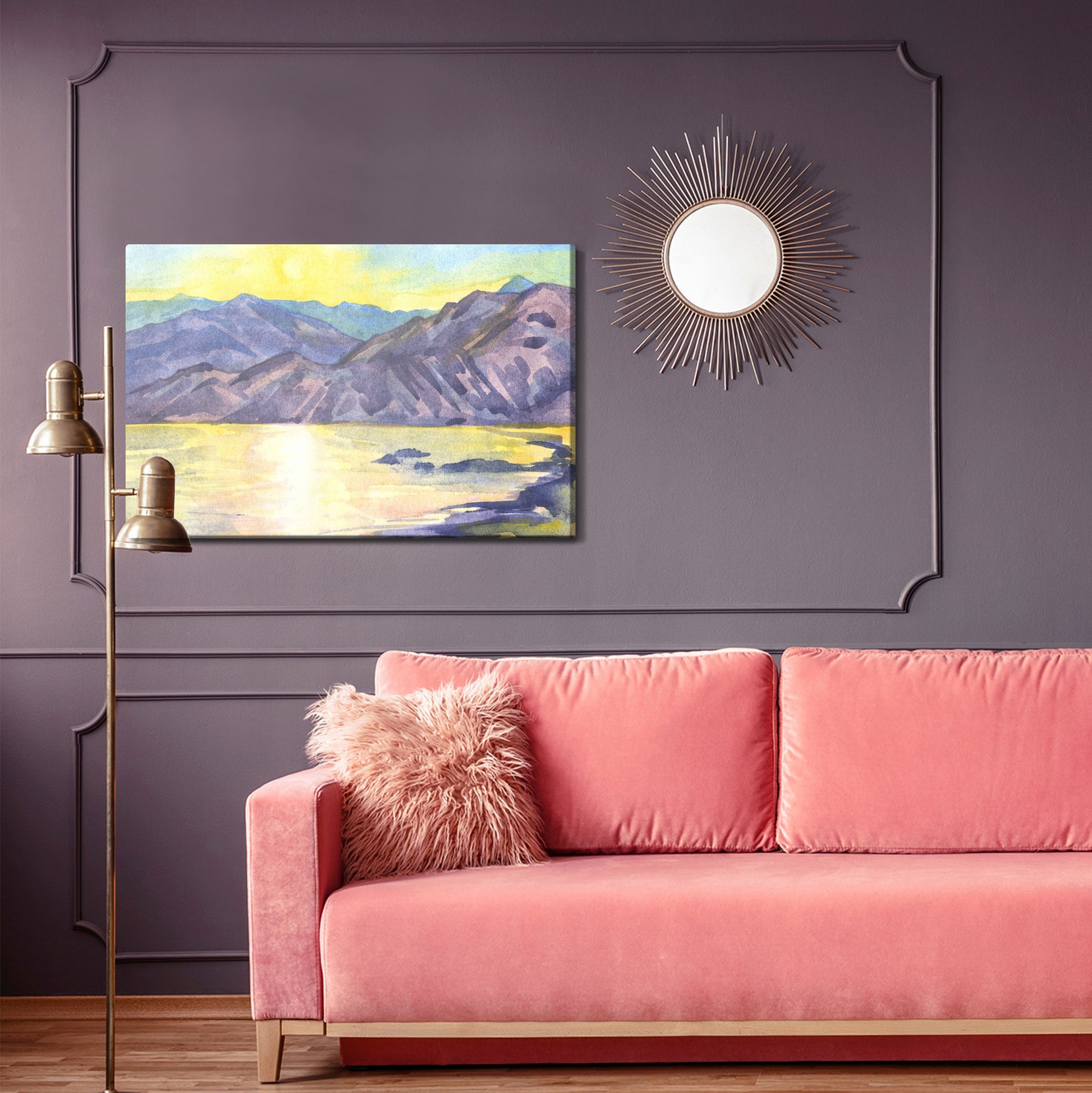 Obraz Na Płótnie Akwarelowy Pejzaż Górski – stonowana dekoracja do wnętrz minimalistycznych i japandi – widok 3