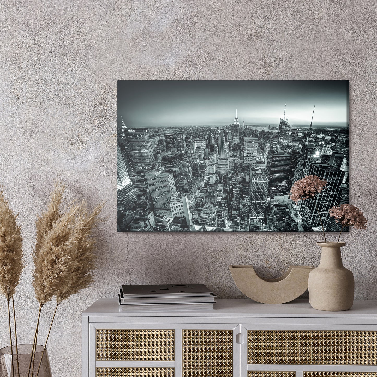 Obraz Na Płótnie Panorama Manhattanu – miejskie widoki w chłodnej tonacji do wnętrz loft i nowoczesnych – widok 2