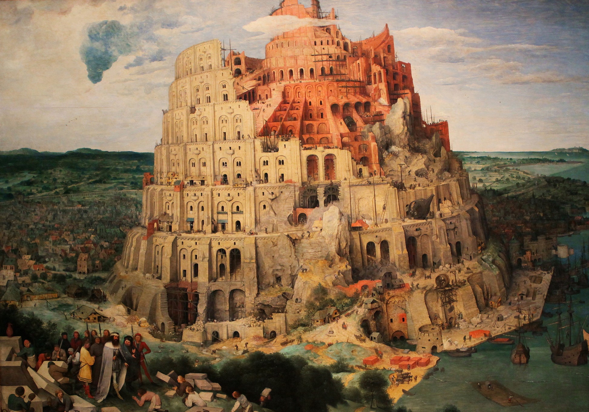 Obraz Na Płótnie Wieża Babel – historyczna scena w zgaszonych barwach do wnętrz klasycznych i vintage 120x80