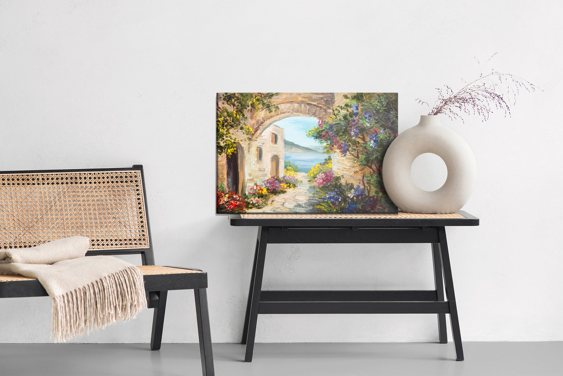 Obraz Na Płótnie Dom Nad Morzem – malarski pejzaż w chłodnych tonach do wnętrz skandynawskich i coastal – widok 5