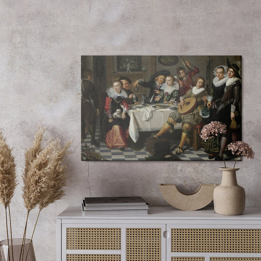 Obraz Na Płótnie Merry Company – nostalgiczna scena towarzyska do wnętrz eklektycznych i vintage – widok 2