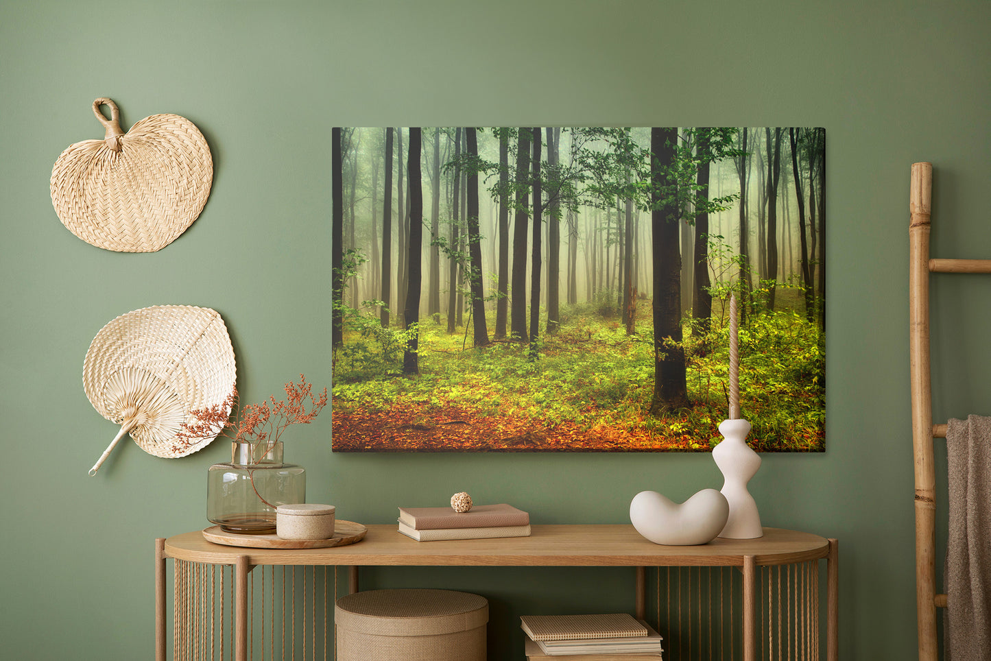Obraz Na Płótnie Immersyjny Las – realistyczna głębia i spokój do wnętrz skandynawskich i nowoczesnych – widok 4